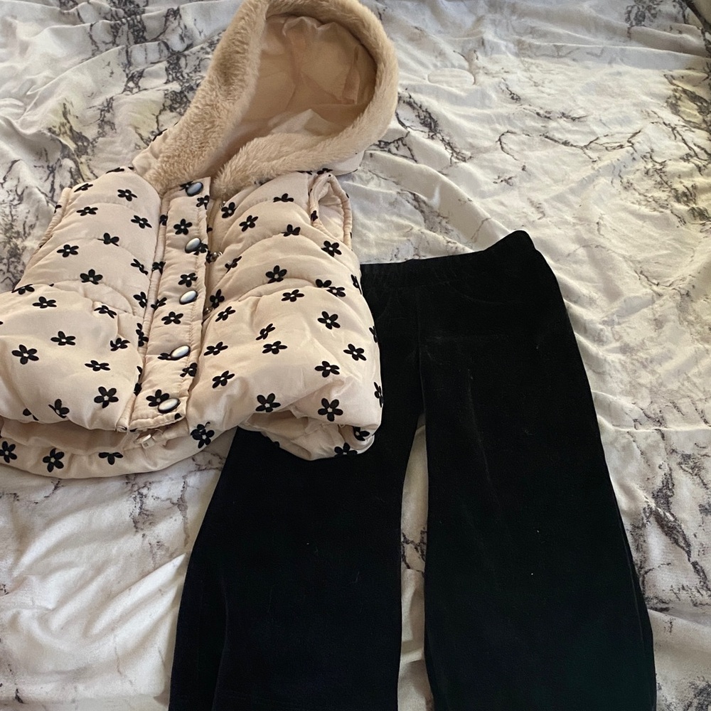 Little Lass Cream and Black Floral Kids Matching Set